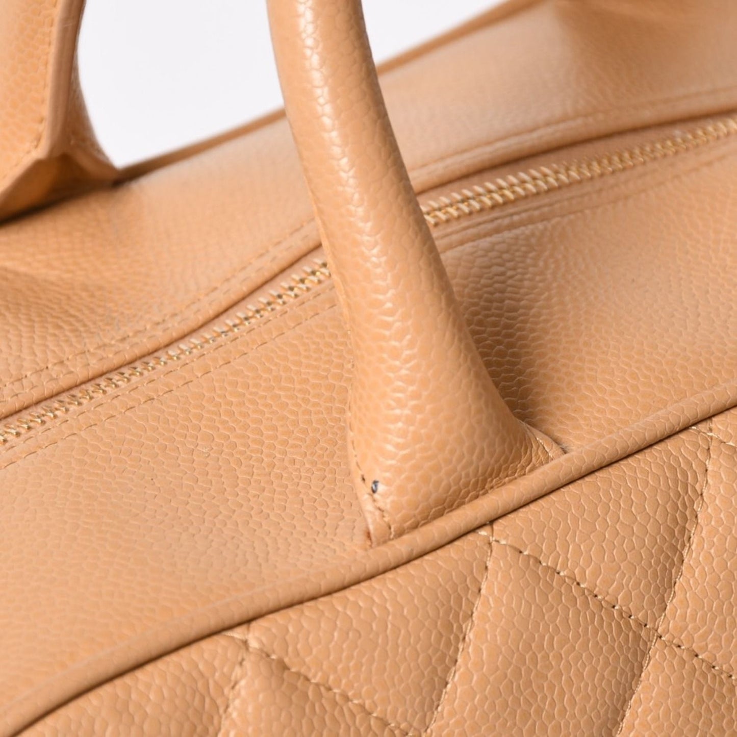 Chanel Quilted Handbag Mini Boston Shape Bag CC Logo Caviar Leather Beige — view 4
