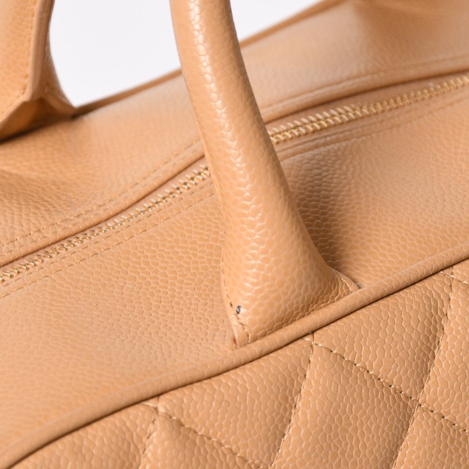 Chanel Quilted Handbag Mini Boston Shape Bag CC Logo Caviar Leather Beige — view 4