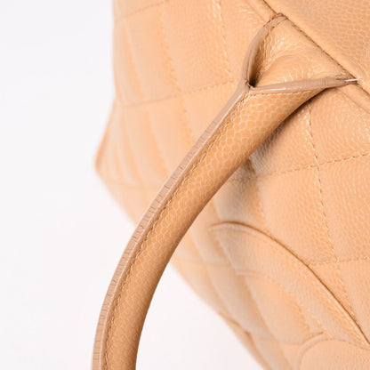 Chanel Quilted Handbag Mini Boston Shape Bag CC Logo Caviar Leather Beige — view 6