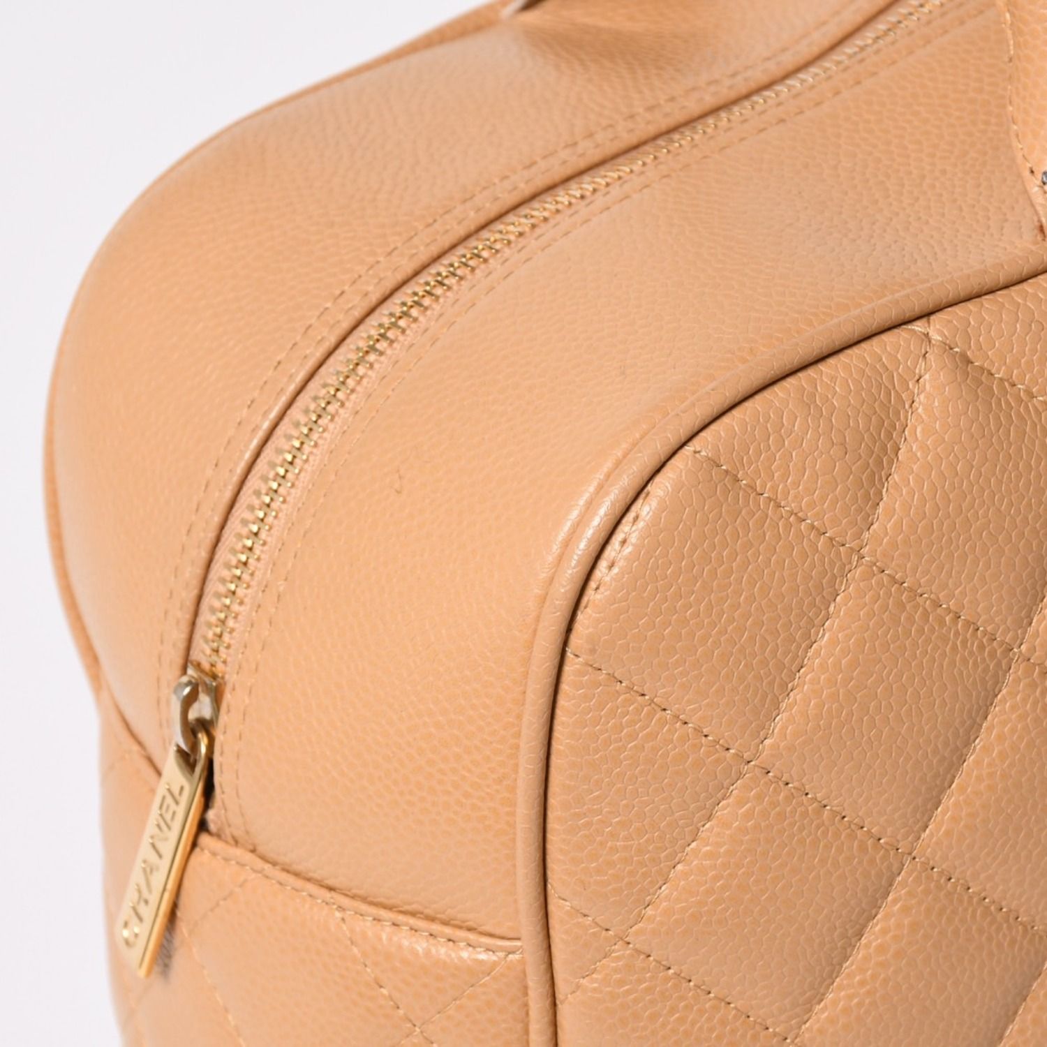 Chanel Quilted Handbag Mini Boston Shape Bag CC Logo Caviar Leather Beige — view 8