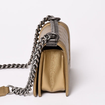 Chanel Boy Shoulder Bag Caviar Leather Metal Gold Mud Black — view 4