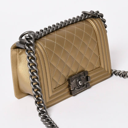 Chanel Boy Shoulder Bag Caviar Leather Metal Gold Mud Black — view 3