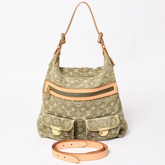 Louis Vuitton Monogram Denim Baggy GM Green Gold Vachetta Leather