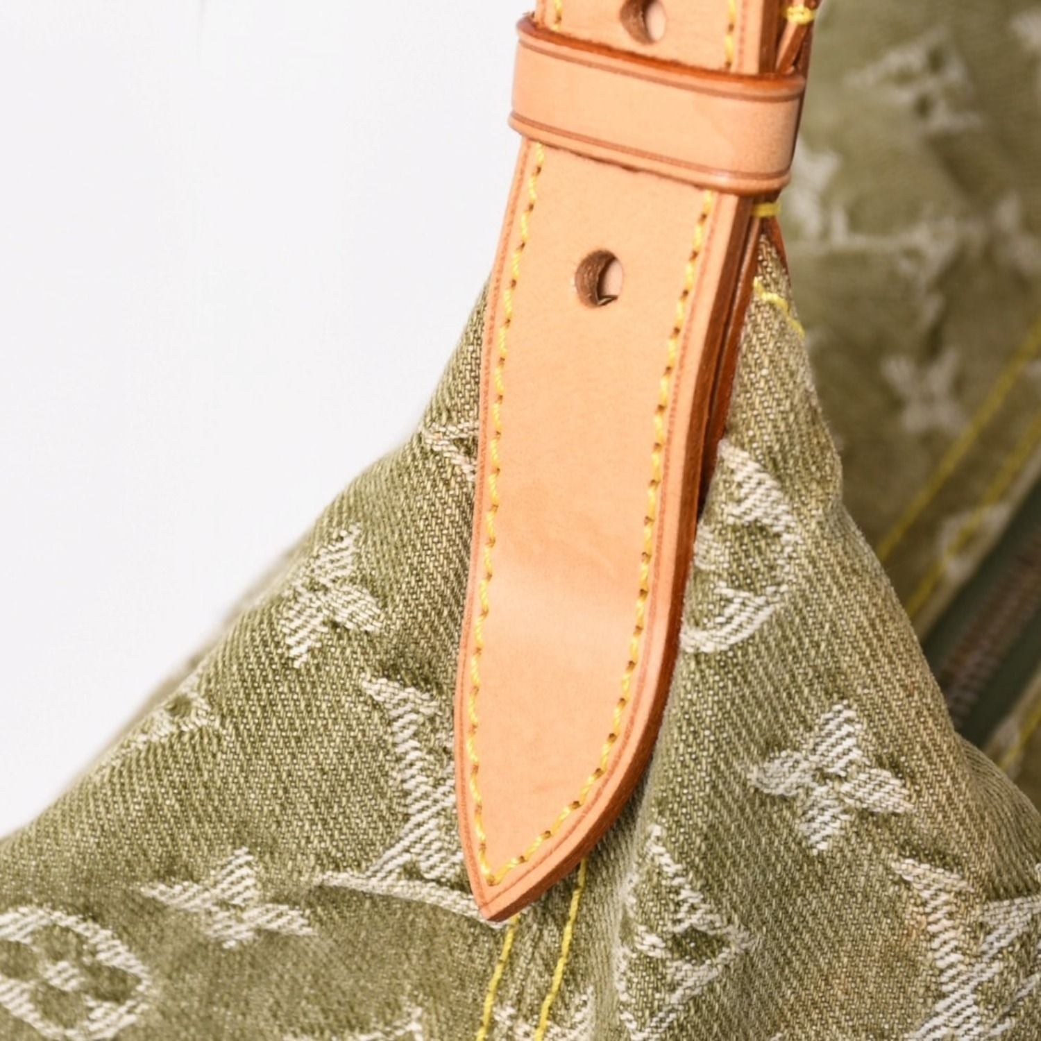 Louis Vuitton Monogram Denim Baggy GM Green Gold Vachetta Leather — view 6