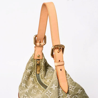 Louis Vuitton Monogram Denim Baggy GM Green Gold Vachetta Leather — view 4