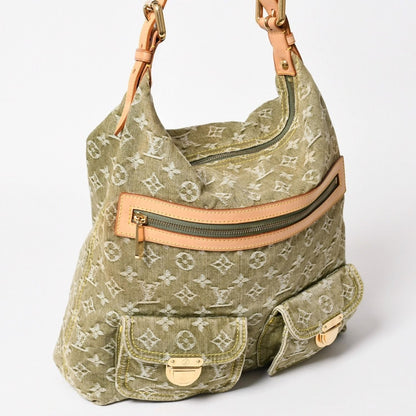 Louis Vuitton Monogram Denim Baggy GM Green Gold Vachetta Leather — view 3