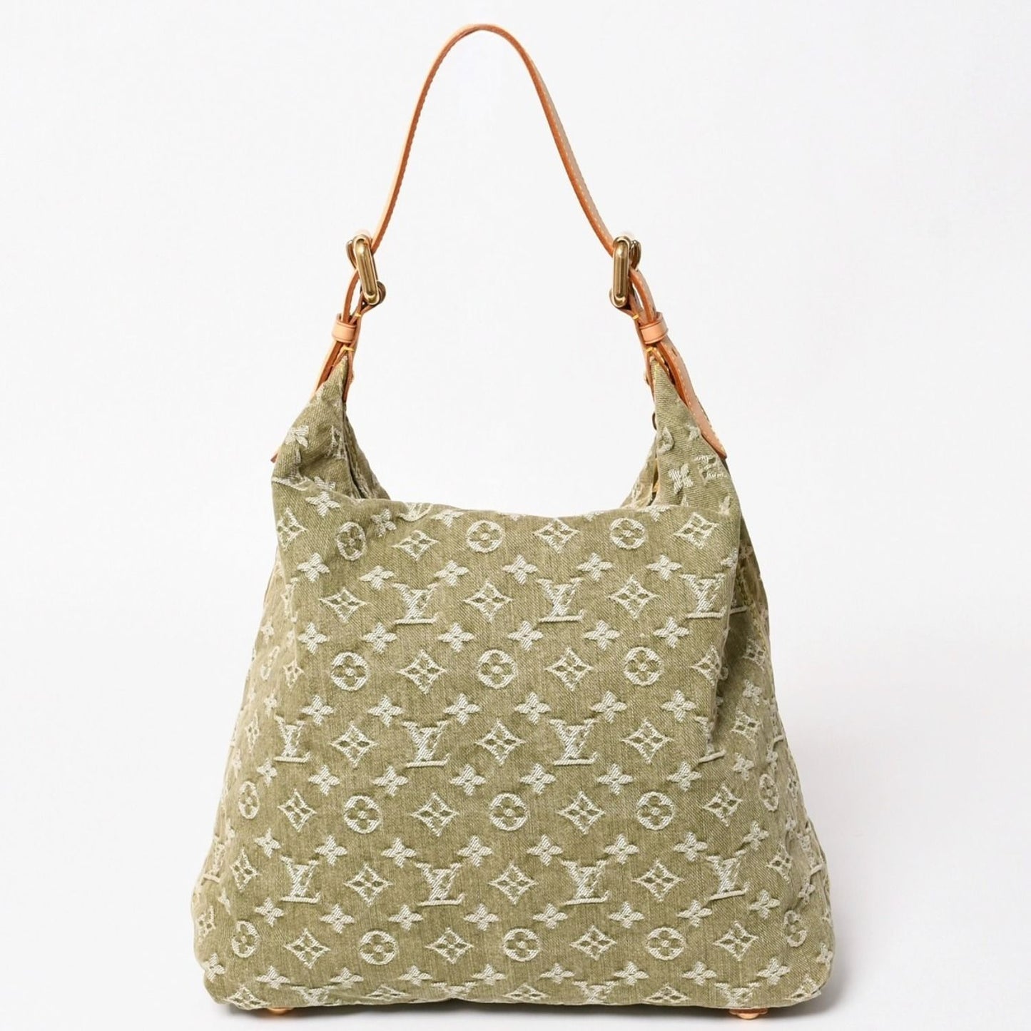 Louis Vuitton Monogram Denim Baggy GM Green Gold Vachetta Leather — view 2