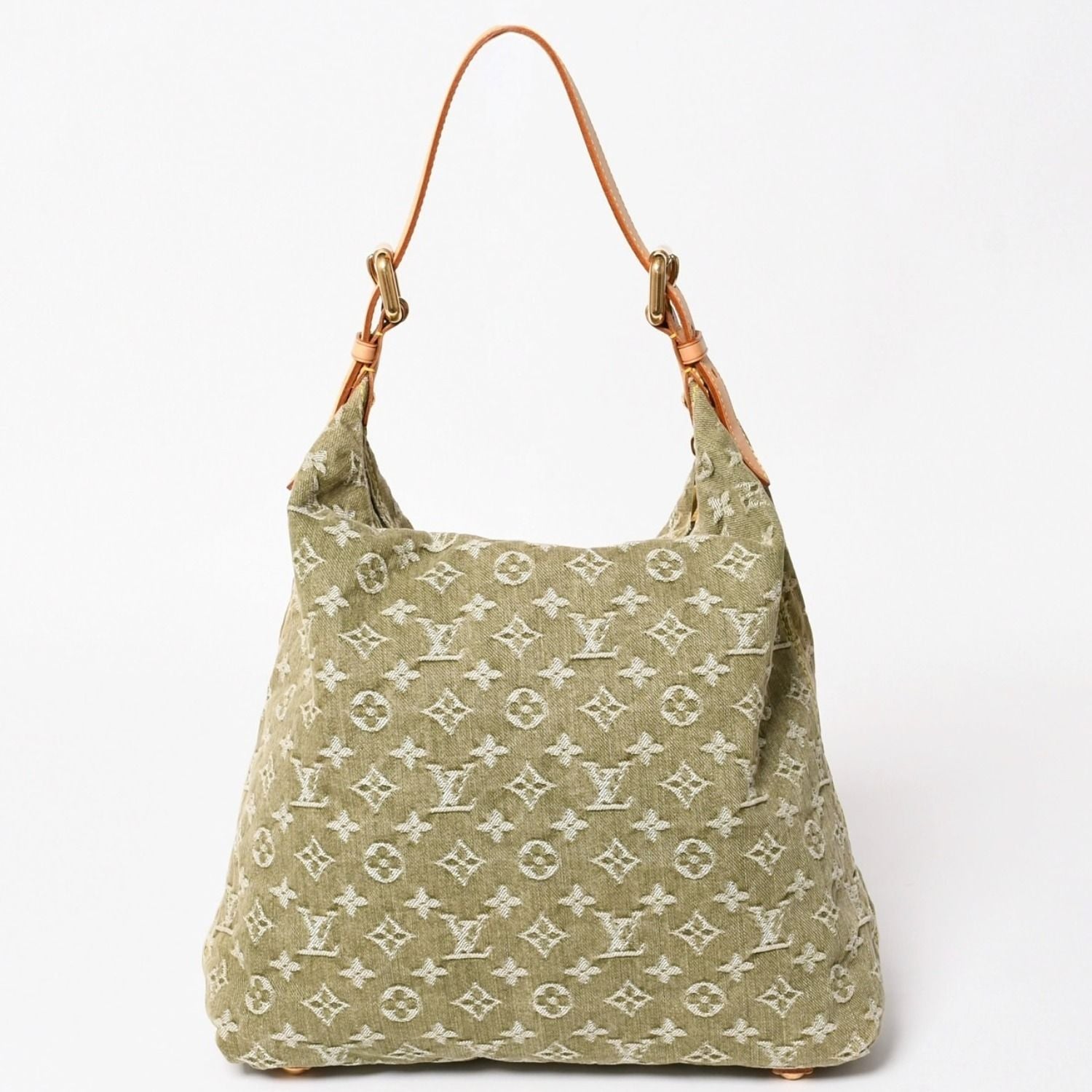 Louis Vuitton Monogram Denim Baggy GM Green Gold Vachetta Leather — view 2