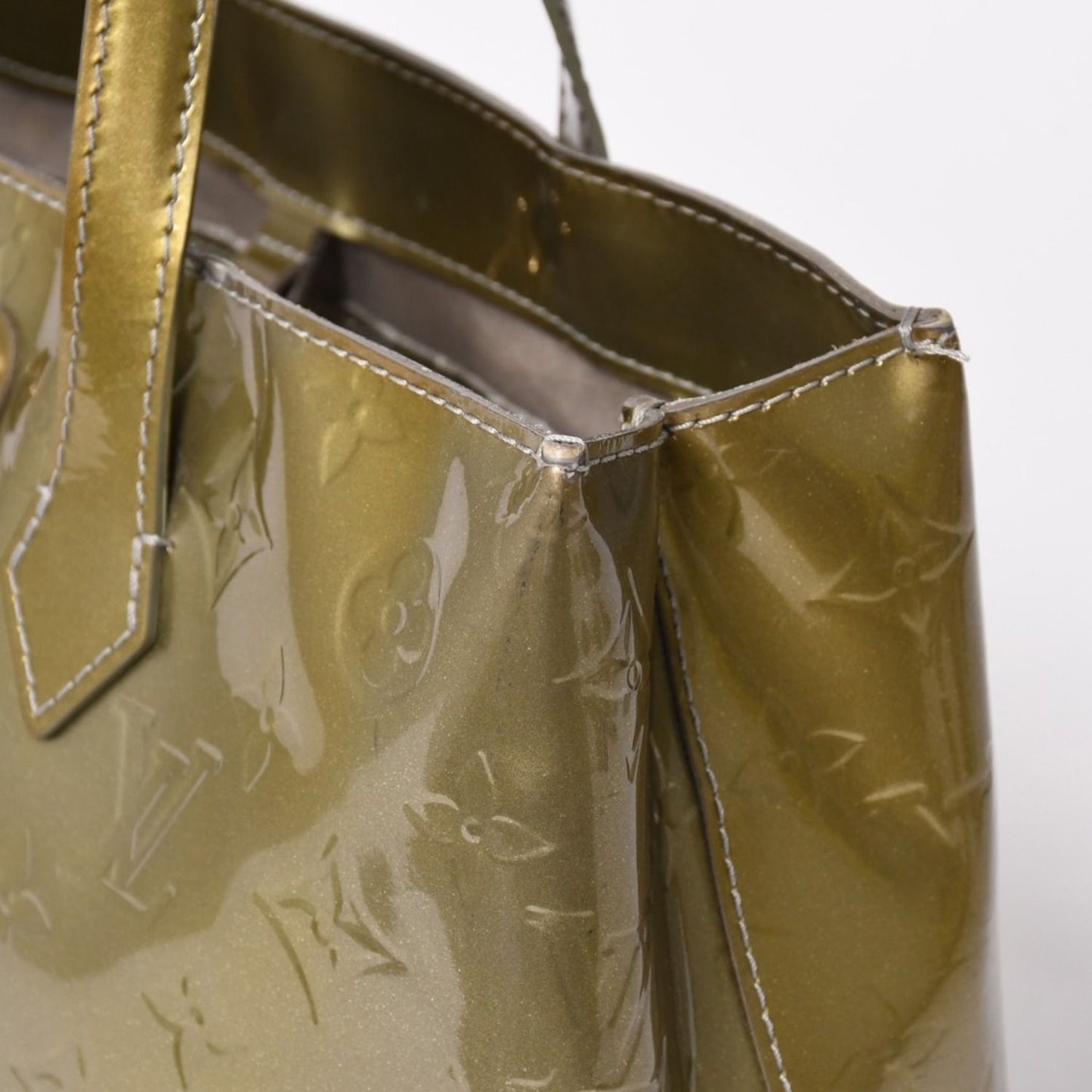 Louis Vuitton Wilshire PM Handbag Brown Patent Monogram Vernis — view 6