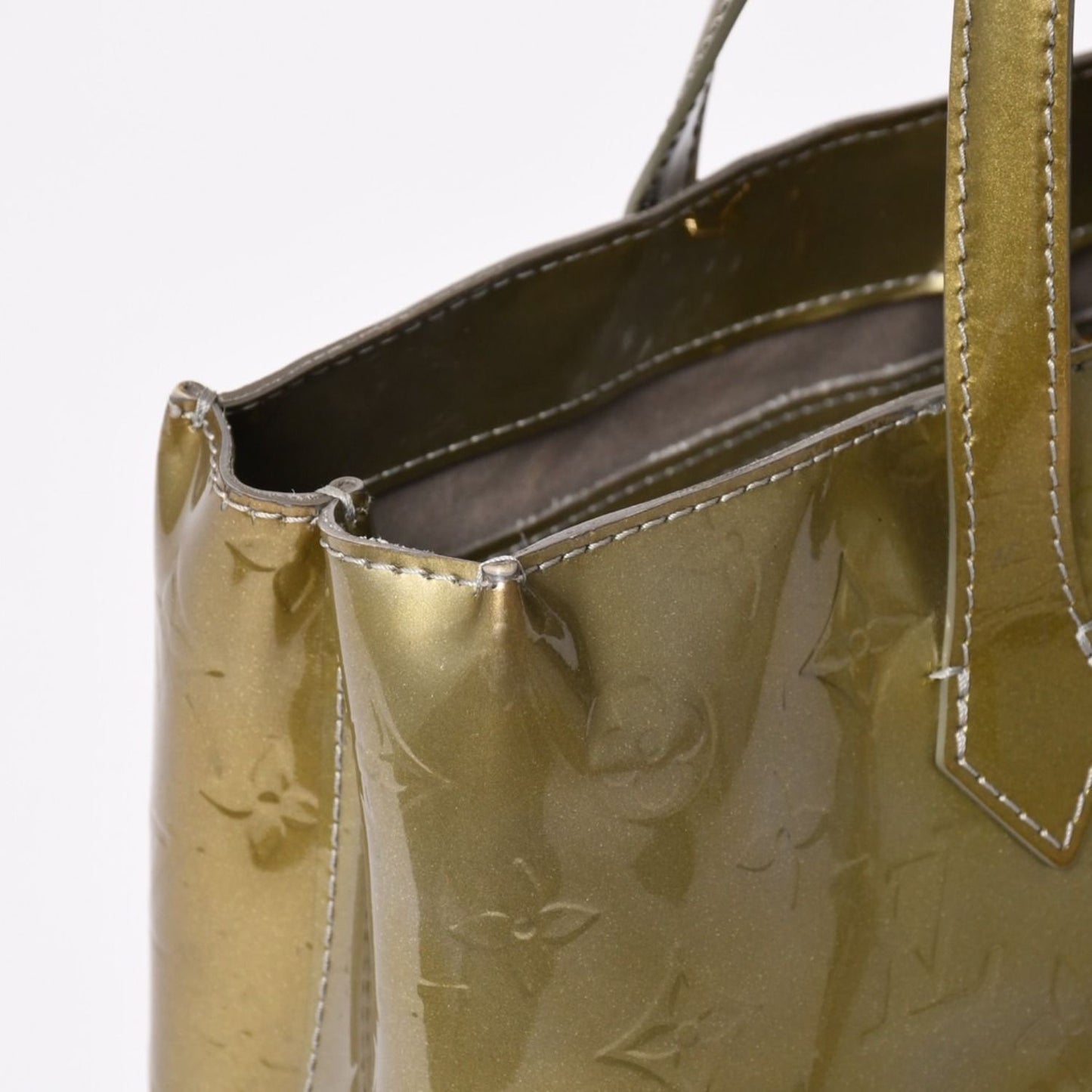 Louis Vuitton Wilshire PM Handbag Brown Patent Monogram Vernis — view 5