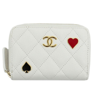 Chanel Quilted Zip Coin Purse Heart Spade Caviar Leather Case