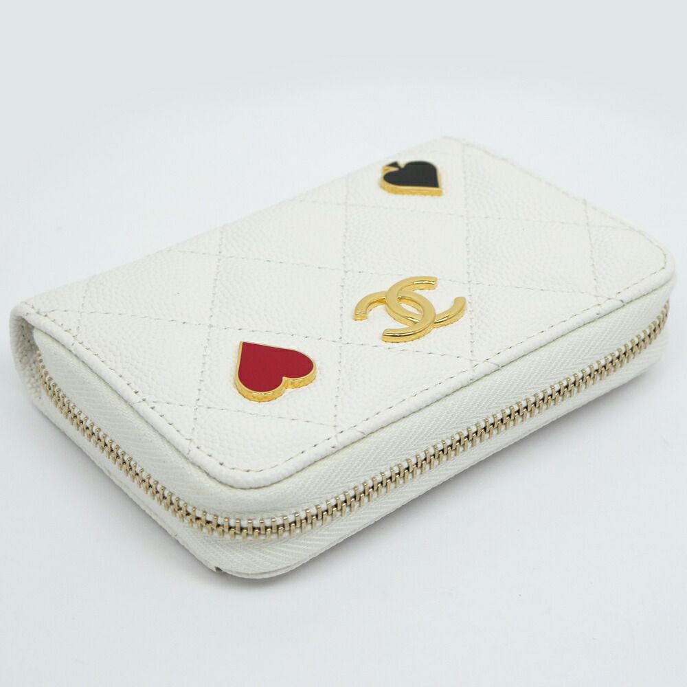 Chanel Quilted Zip Coin Purse Heart Spade Caviar Leather Case — view 3