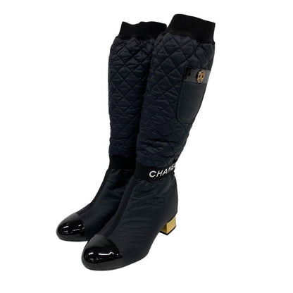 Chanel 2-Way CC Logo Quilted Boots Black — view 3