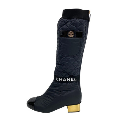 Chanel 2-Way CC Logo Quilted Boots Black