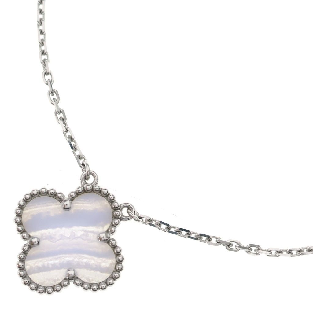 Van Cleef & Arpels Vintage Alhambra Chalcedony Pendant Chain White