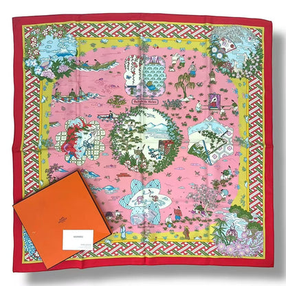 Hermes Carre 90 Scarf Silk Ballade de Heian In The Garden Pink