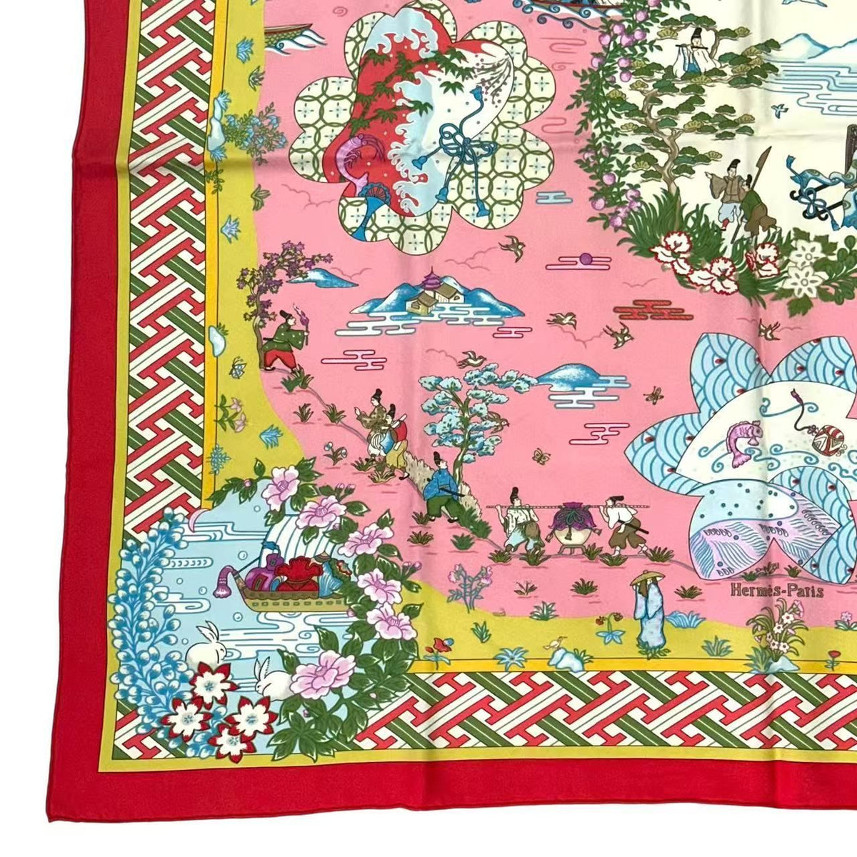Hermes Carre 90 Scarf Silk Ballade de Heian In The Garden Pink — view 3