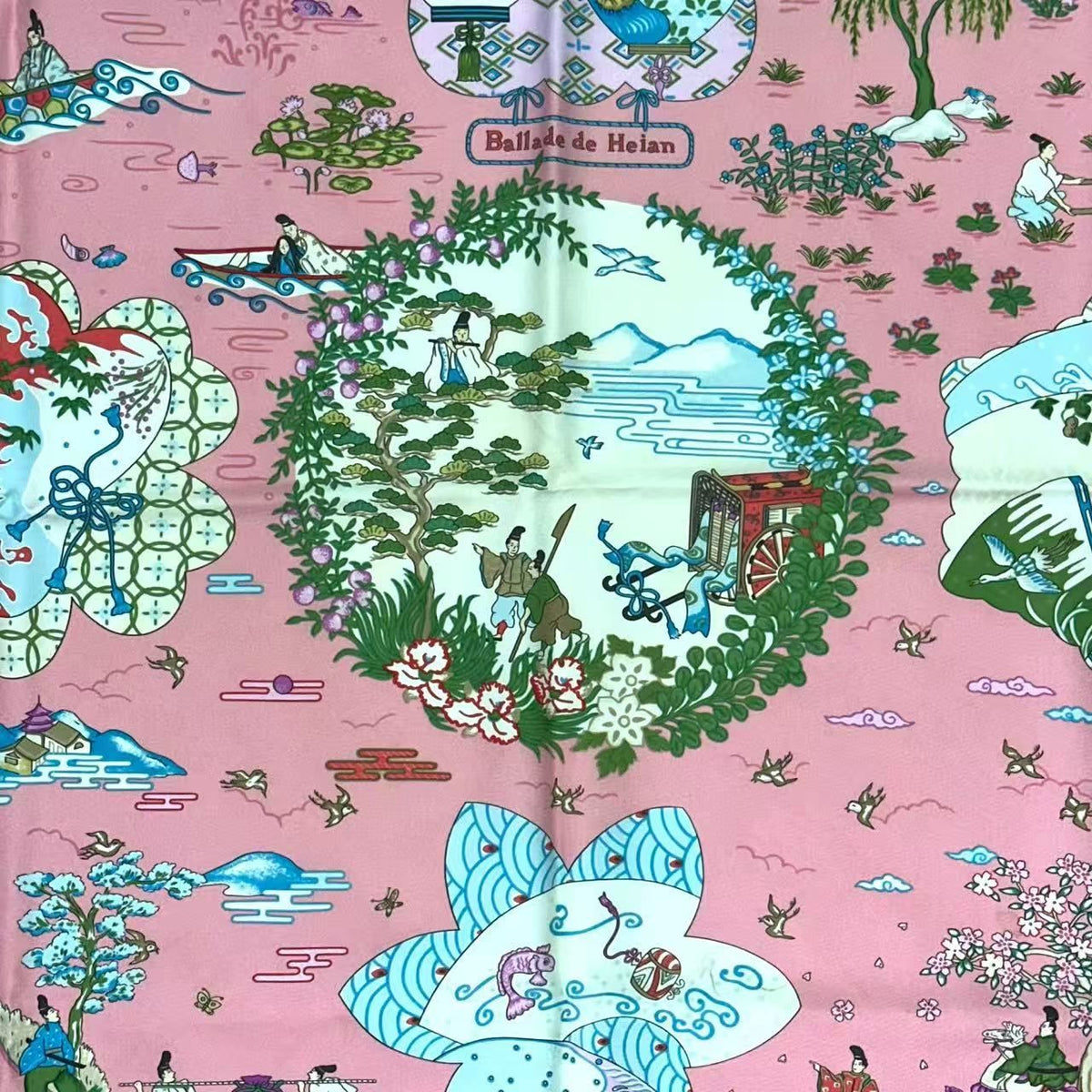 Hermes Carre 90 Scarf Silk Ballade de Heian In The Garden Pink — view 7