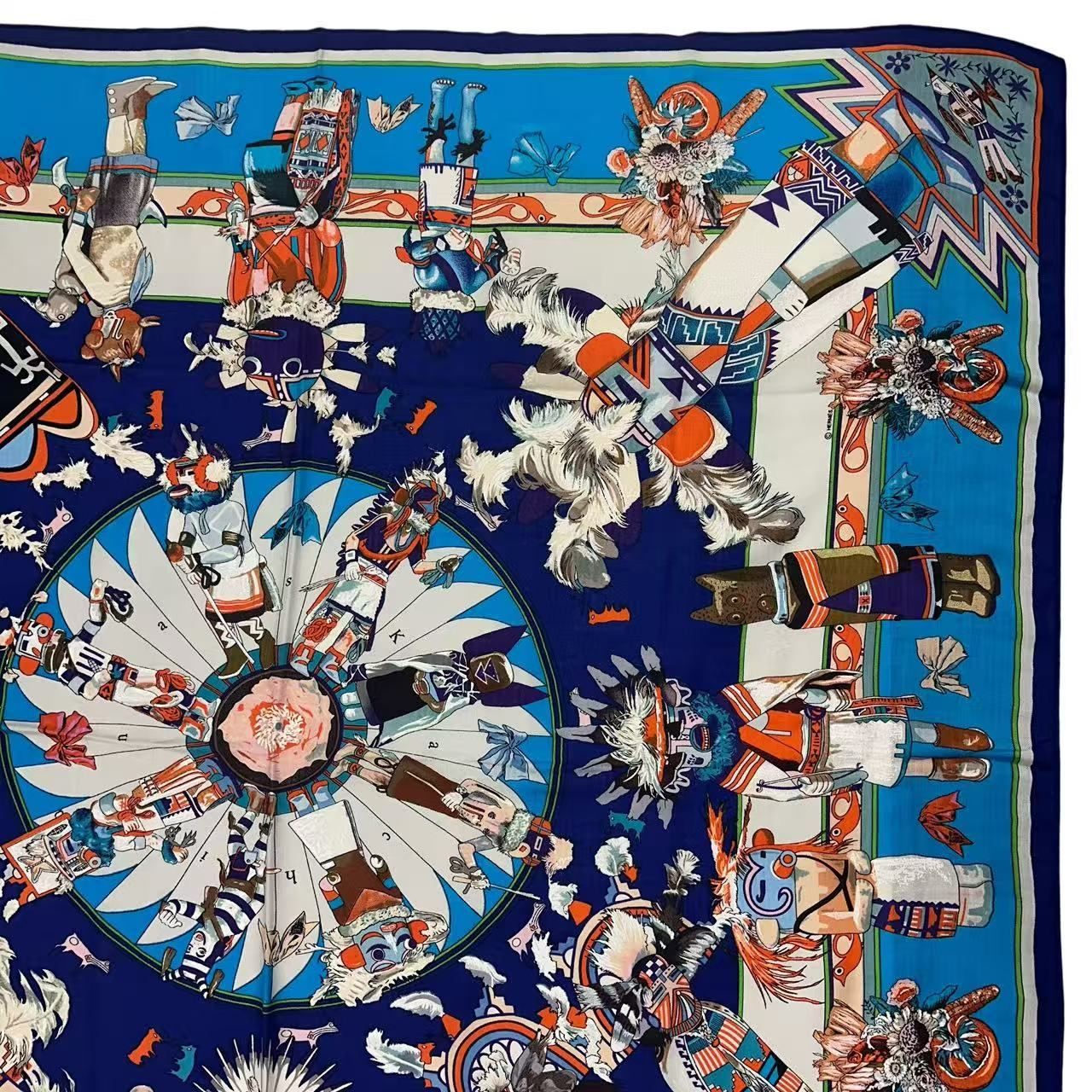 Hermes Carre 140 Large Scarf Cashmere Shawl Silk Kachina Blue — view 6