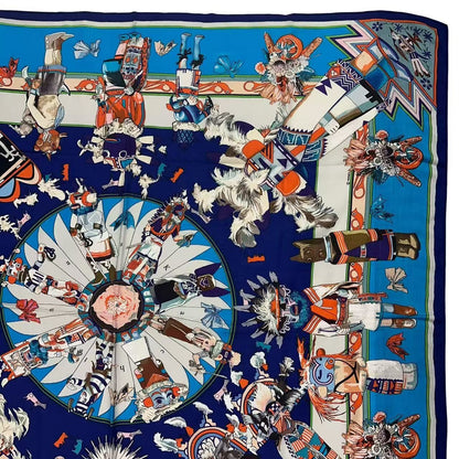 Hermes Carre 140 Large Scarf Cashmere Shawl Silk Kachina Blue — view 6