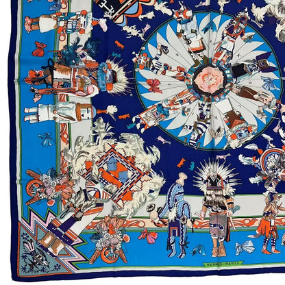 Hermes Carre 140 Large Scarf Cashmere Shawl Silk Kachina Blue — view 5