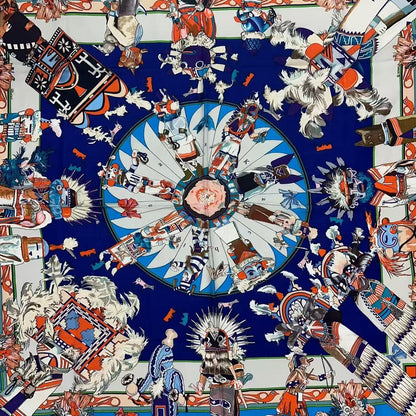 Hermes Carre 140 Large Scarf Cashmere Shawl Silk Kachina Blue — view 7
