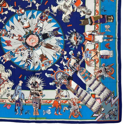 Hermes Carre 140 Large Scarf Cashmere Shawl Silk Kachina Blue — view 3