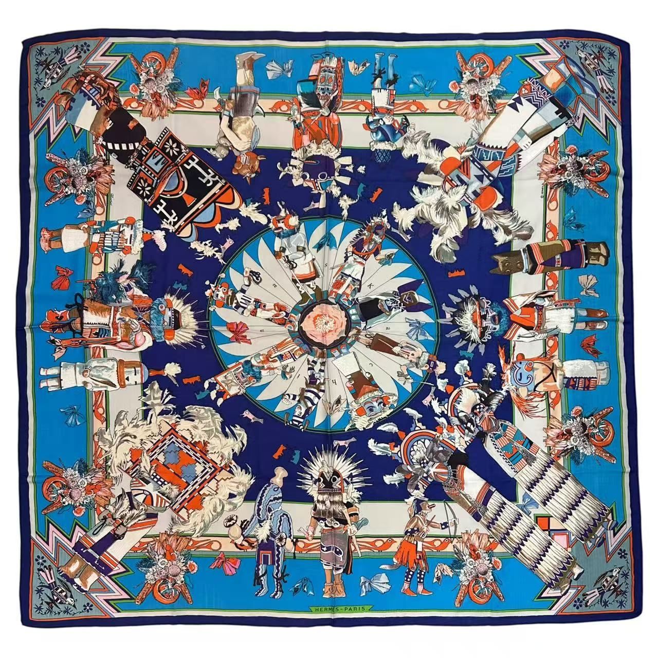 Hermes Carre 140 Large Scarf Cashmere Shawl Silk Kachina Blue — view 2