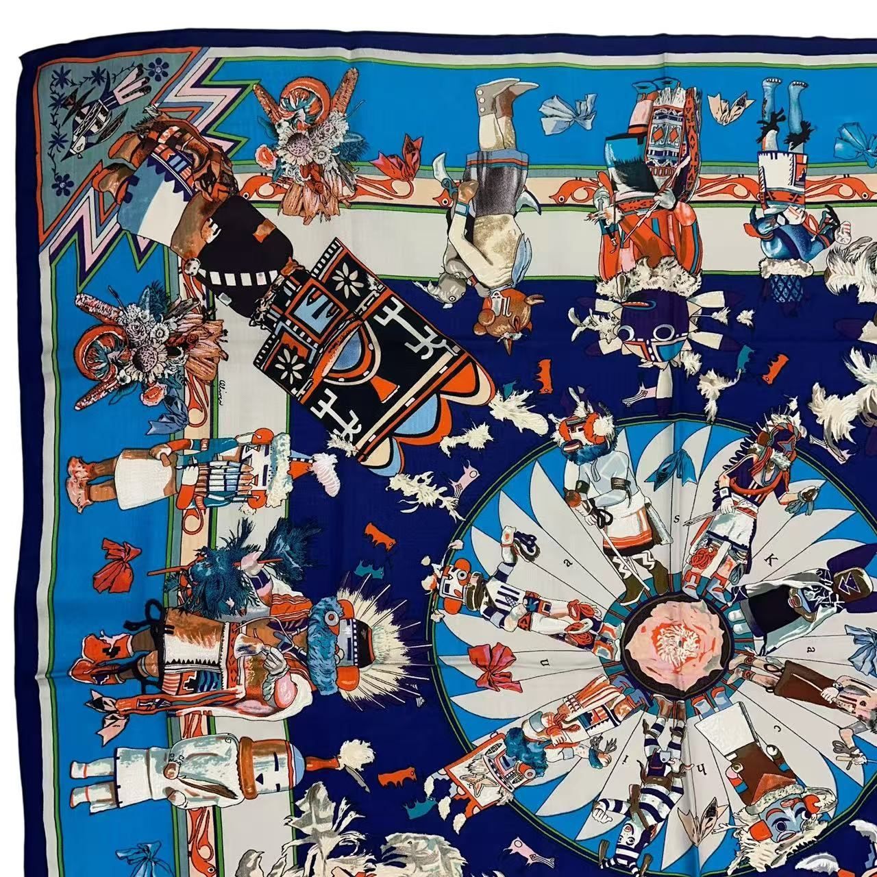 Hermes Carre 140 Large Scarf Cashmere Shawl Silk Kachina Blue — view 4