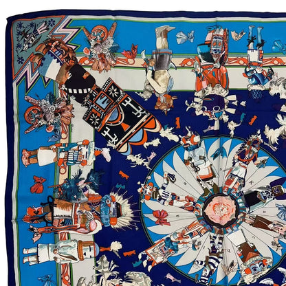 Hermes Carre 140 Large Scarf Cashmere Shawl Silk Kachina Blue — view 4