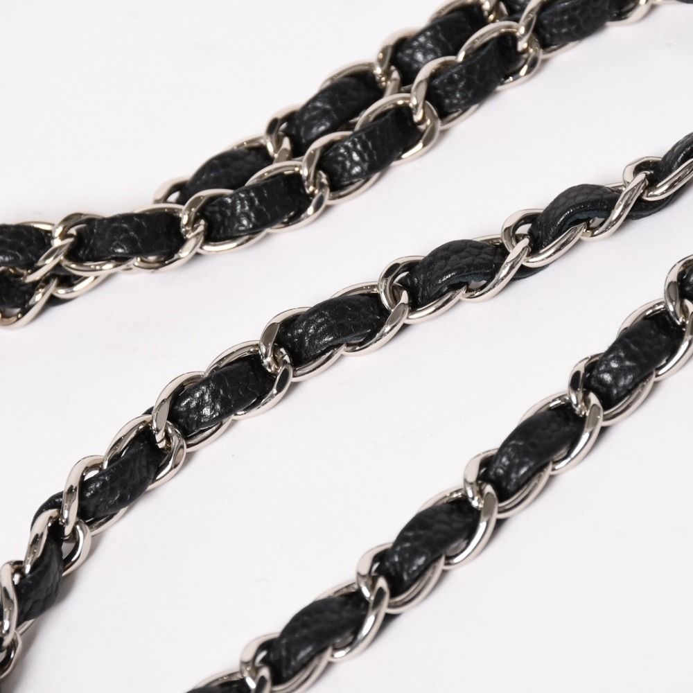 Chanel Quilted 23 Double Flap Chain Shoulder Bag Caviar Leather CC Logo Silver — view 6