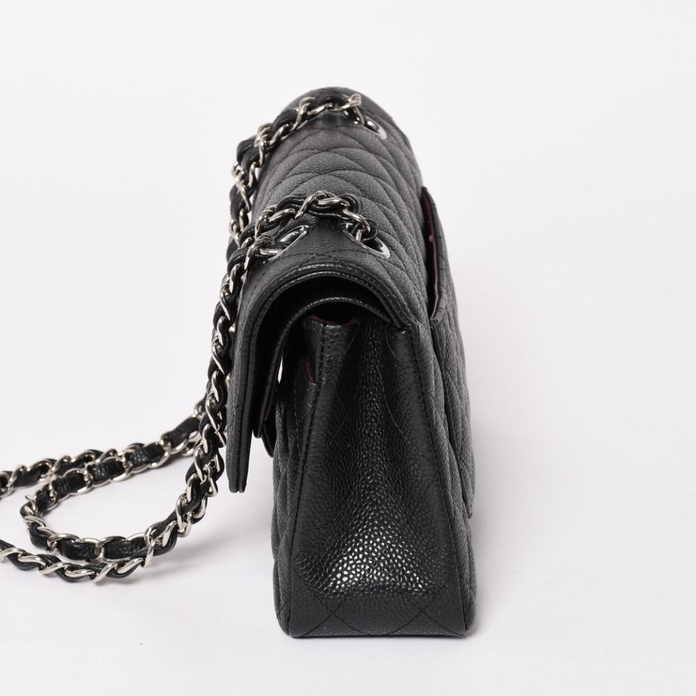 Chanel Quilted 23 Double Flap Chain Shoulder Bag Caviar Leather CC Logo Silver — view 4