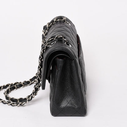 Chanel Quilted 23 Double Flap Chain Shoulder Bag Caviar Leather CC Logo Silver — view 4
