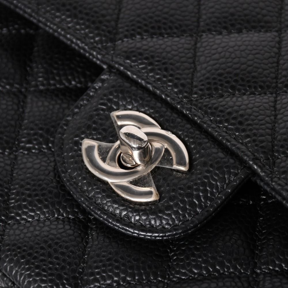 Chanel Quilted 23 Double Flap Chain Shoulder Bag Caviar Leather CC Logo Silver — view 7