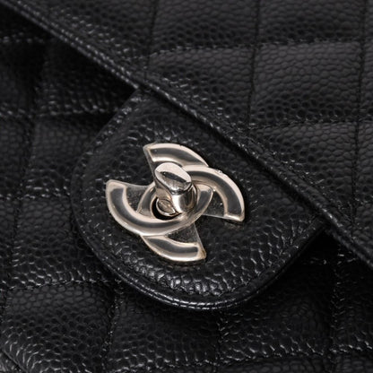 Chanel Quilted 23 Double Flap Chain Shoulder Bag Caviar Leather CC Logo Silver — view 7