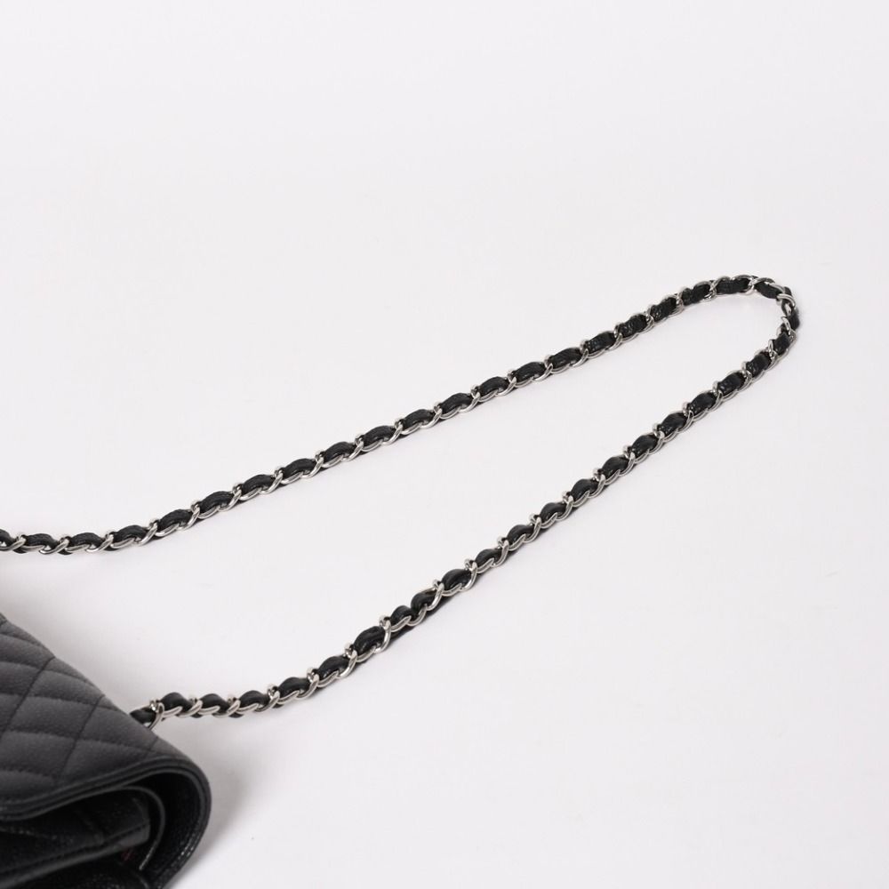Chanel Quilted 23 Double Flap Chain Shoulder Bag Caviar Leather CC Logo Silver — view 5