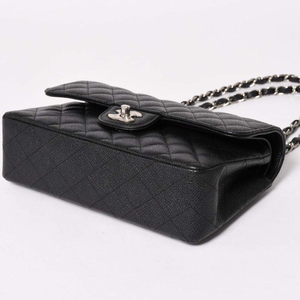 Chanel Quilted 23 Double Flap Chain Shoulder Bag Caviar Leather CC Logo Silver — view 8