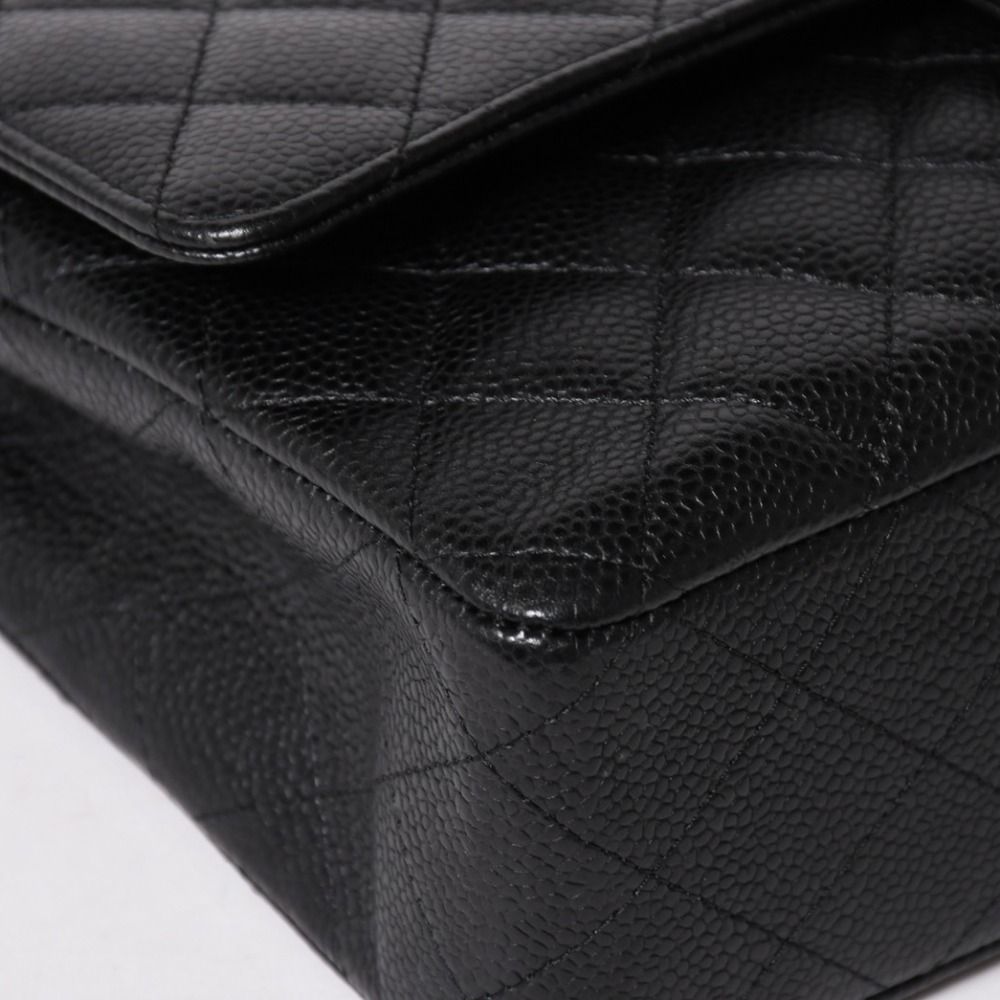 Chanel Quilted 25 Double Flap Chain Shoulder Bag CC Logo Caviar Leather Black — view 8