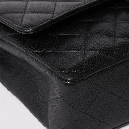 Chanel Quilted 25 Double Flap Chain Shoulder Bag CC Logo Caviar Leather Black — view 8