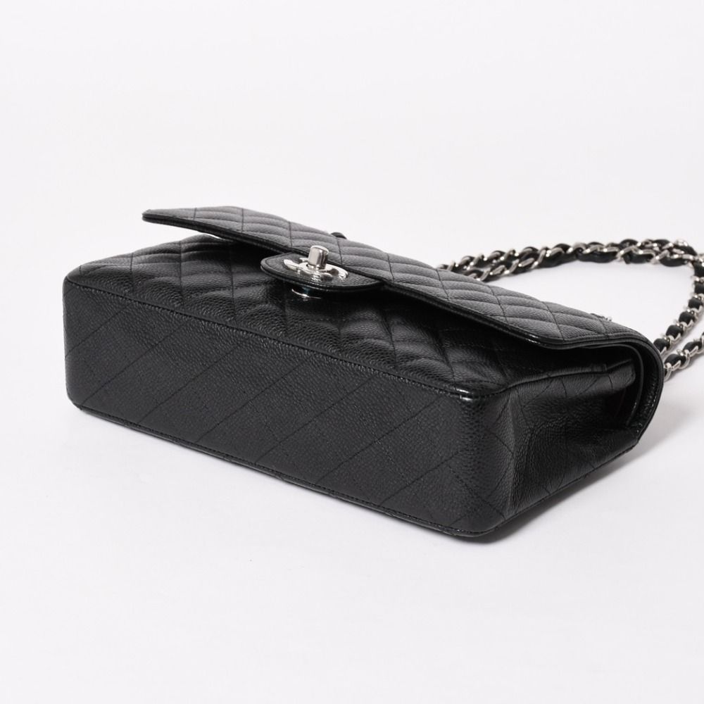 Chanel Quilted 25 Double Flap Chain Shoulder Bag CC Logo Caviar Leather Black — view 6