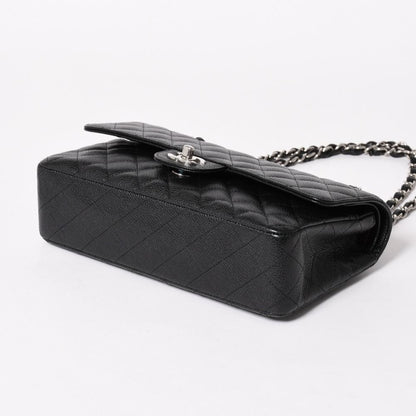 Chanel Quilted 25 Double Flap Chain Shoulder Bag CC Logo Caviar Leather Black — view 6