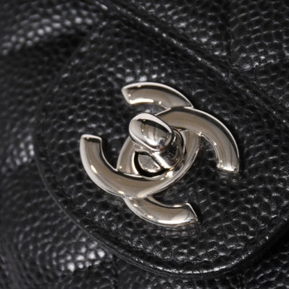 Chanel Quilted 25 Double Flap Chain Shoulder Bag CC Logo Caviar Leather Black — view 4
