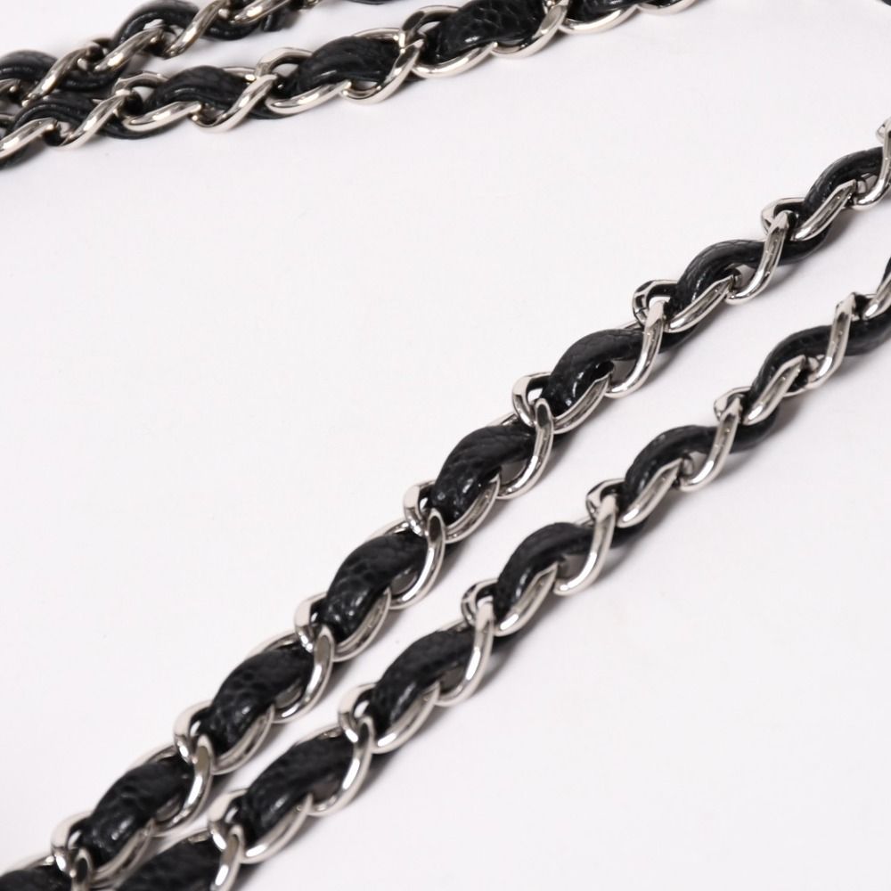 Chanel Quilted 25 Double Flap Chain Shoulder Bag CC Logo Caviar Leather Black — view 5