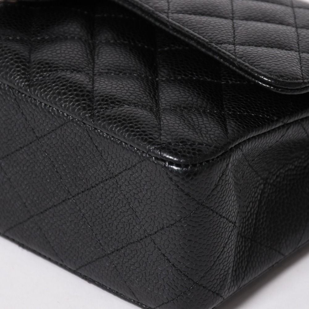 Chanel Quilted 25 Double Flap Chain Shoulder Bag CC Logo Caviar Leather Black — view 7