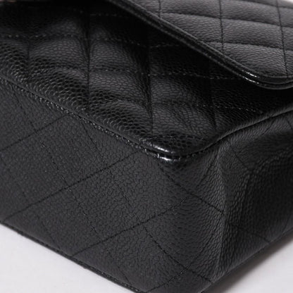 Chanel Quilted 25 Double Flap Chain Shoulder Bag CC Logo Caviar Leather Black — view 7