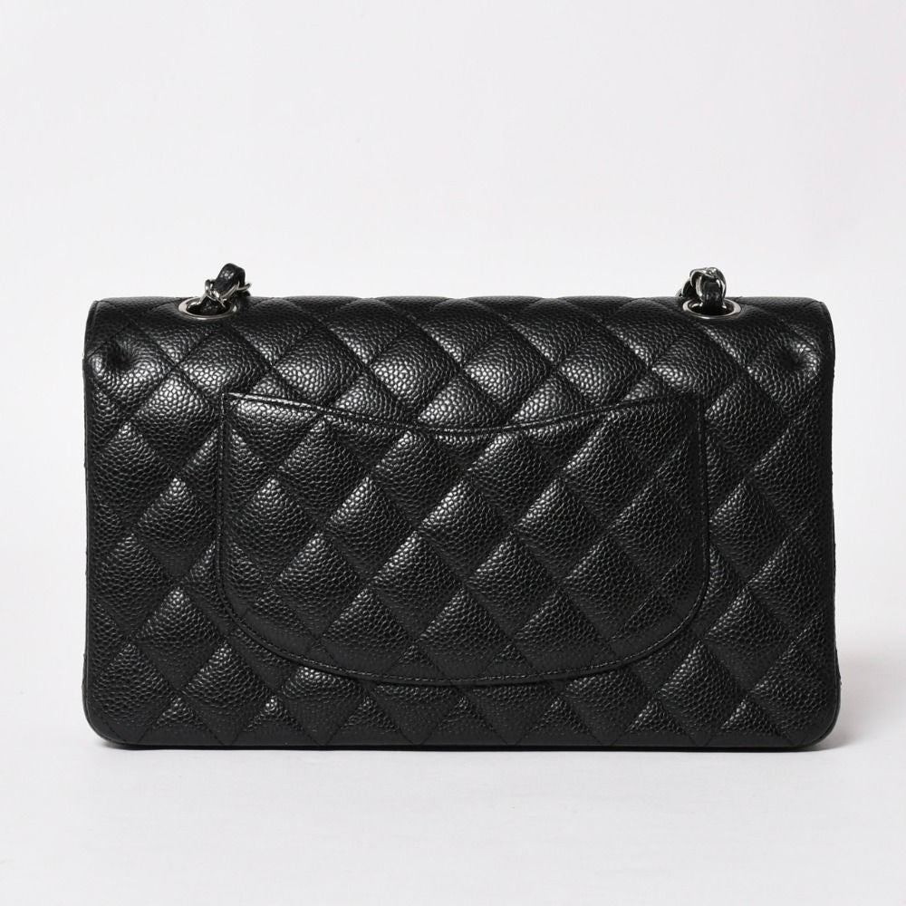 Chanel Quilted 25 Double Flap Chain Shoulder Bag CC Logo Caviar Leather Black — view 2