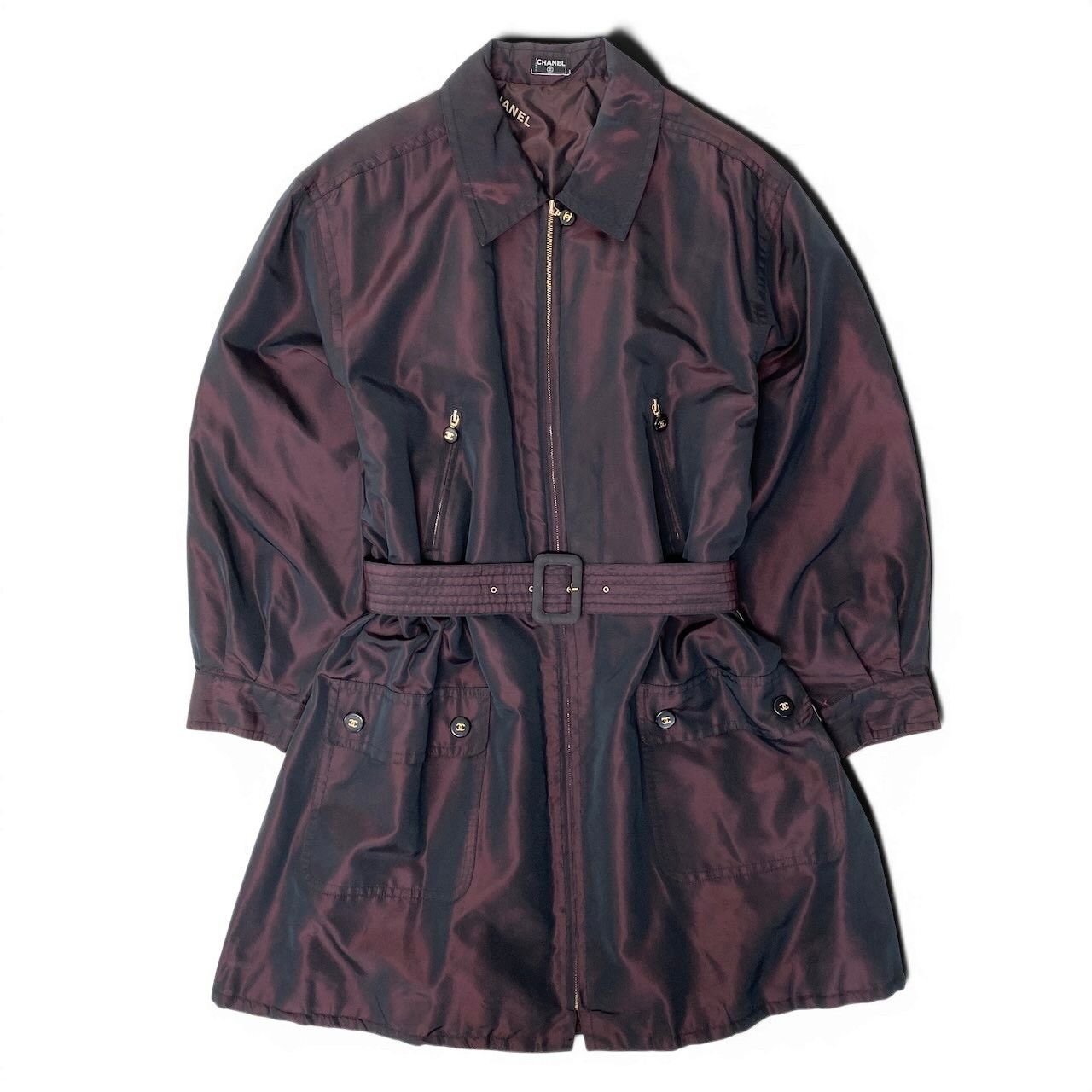 Chanel Cf9 Vintage Coco Button Silk Taffeta Coat CC Bordeaux — view 2
