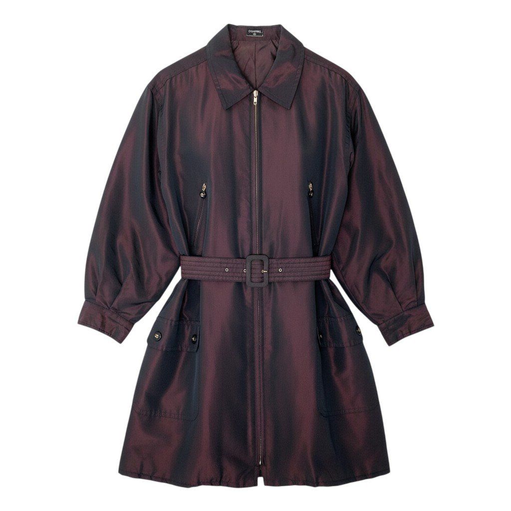 Chanel Cf9 Vintage Coco Button Silk Taffeta Coat CC Bordeaux