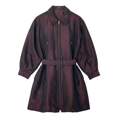 Chanel Cf9 Vintage Coco Button Silk Taffeta Coat CC Bordeaux