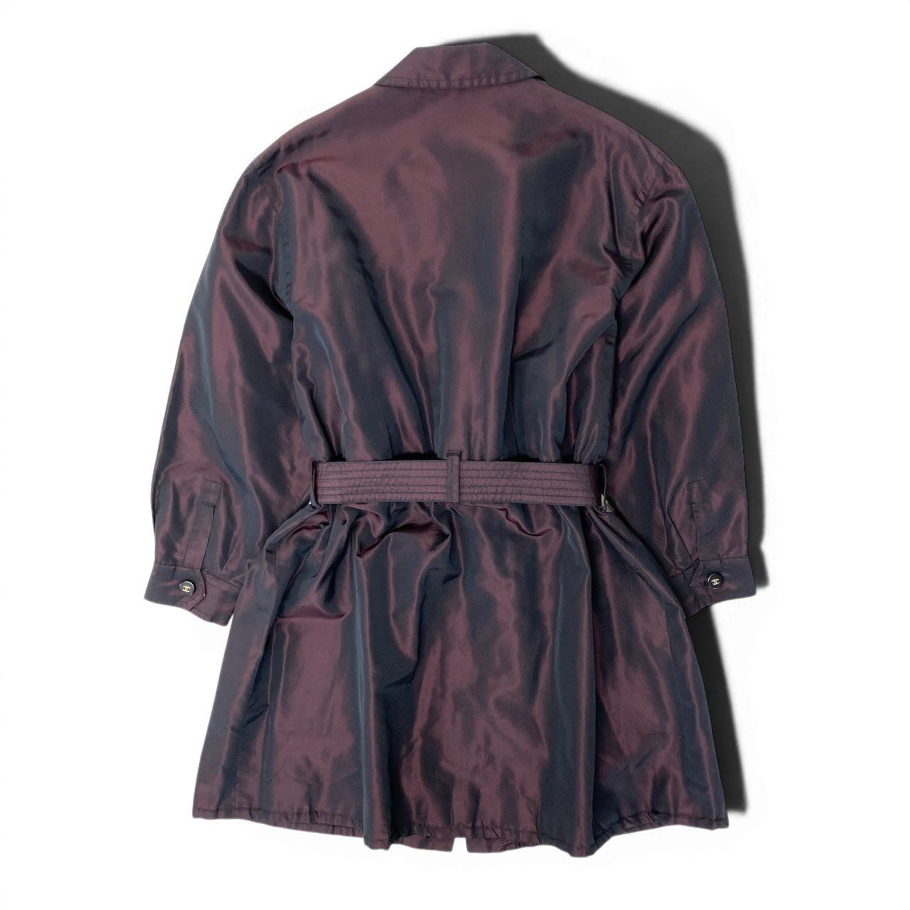 Chanel Cf9 Vintage Coco Button Silk Taffeta Coat CC Bordeaux — view 3